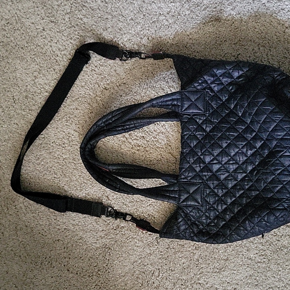 MZ Wallace Black Oxford Quilted Medium Sutton Tote Bag crossbody